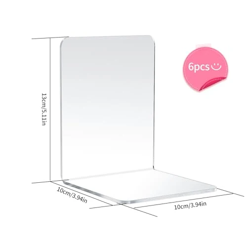 6 Pcs Buchstütze, Buchständer Buchstützen, Acryl Buchhalter Regal, Book Holder Bookends, Bücherhalter Transparente, Bücherstopper rutschfeste für Kinder, Schule, Büro, Zuhause, Bibliothek