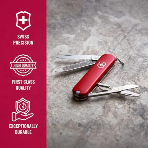 Victorinox Schweizer Taschenmesser, Klein, Classic SD, Multitool, Swiss Army Knife, Geschenk, 7 Funktionen, Klinge, Nagelfeile
