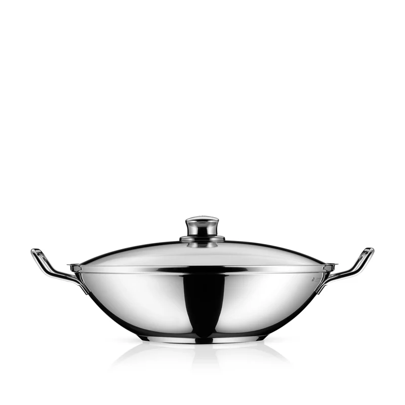 WMF Party Taiwan Wokpfanne Induktion 36 cm, Wok mit Deckel und Ablagegitter, Wok Induktion mit Deckel, Cromargan Edelstahl unbeschichtet, backofengeeignet
