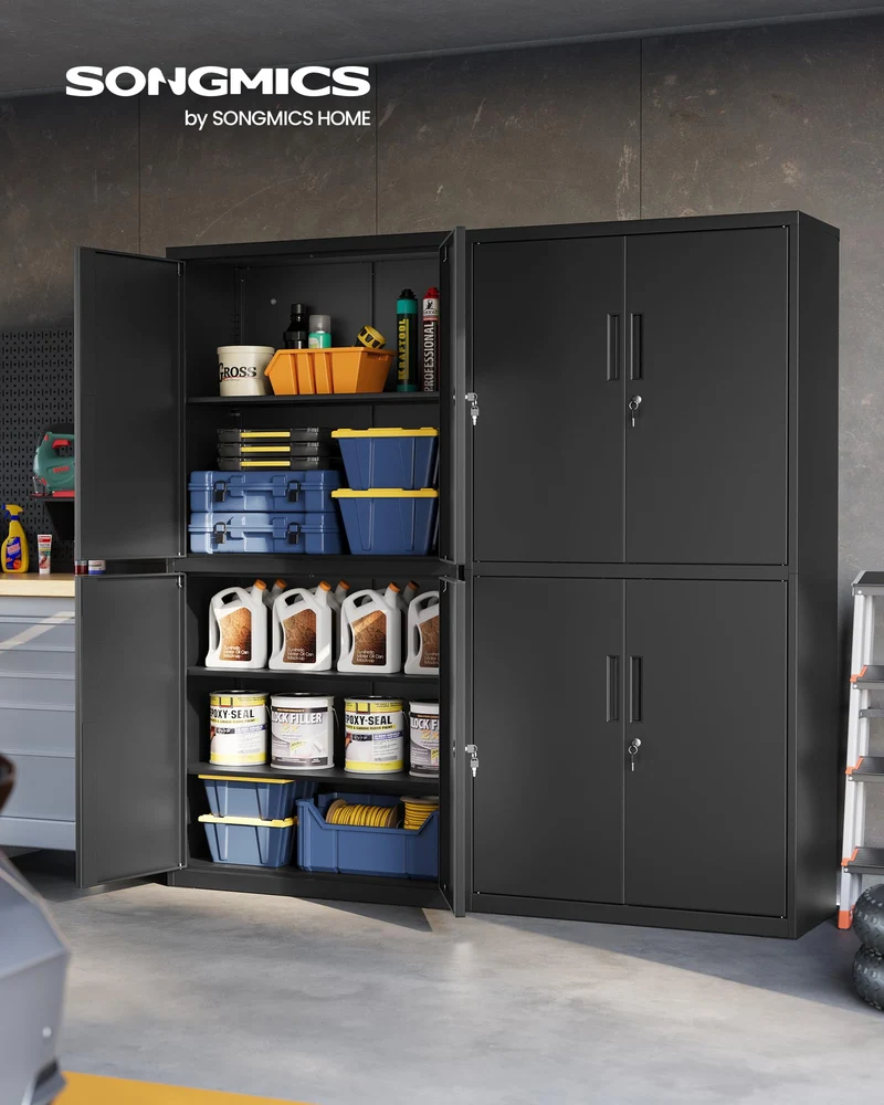 SONGMICS Aktenschrank, mit 4 Türen und 5 Ebenen, 80,1 x 40,2 x 180 cm
