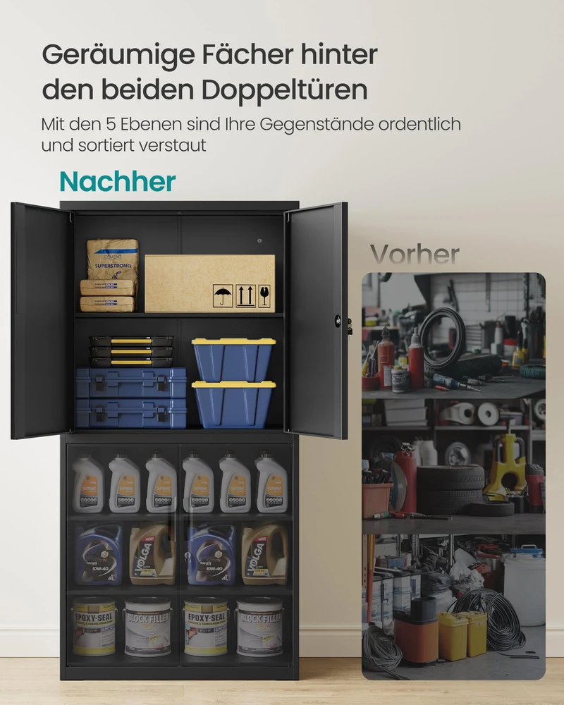 SONGMICS Aktenschrank, mit 4 Türen und 5 Ebenen, 80,1 x 40,2 x 180 cm