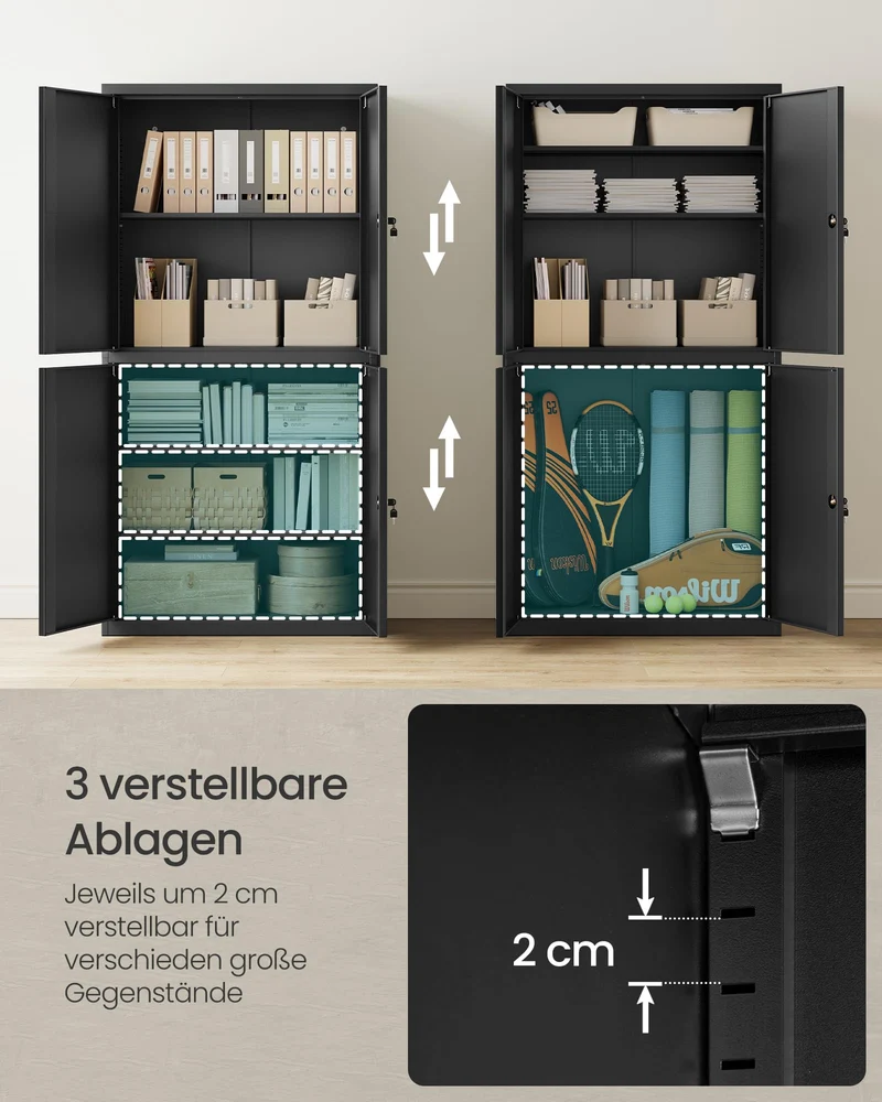 SONGMICS Aktenschrank, mit 4 Türen und 5 Ebenen, 80,1 x 40,2 x 180 cm