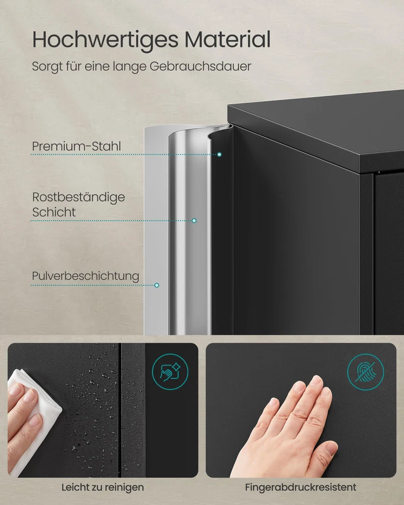 SONGMICS Aktenschrank, mit 4 Türen und 5 Ebenen, 80,1 x 40,2 x 180 cm