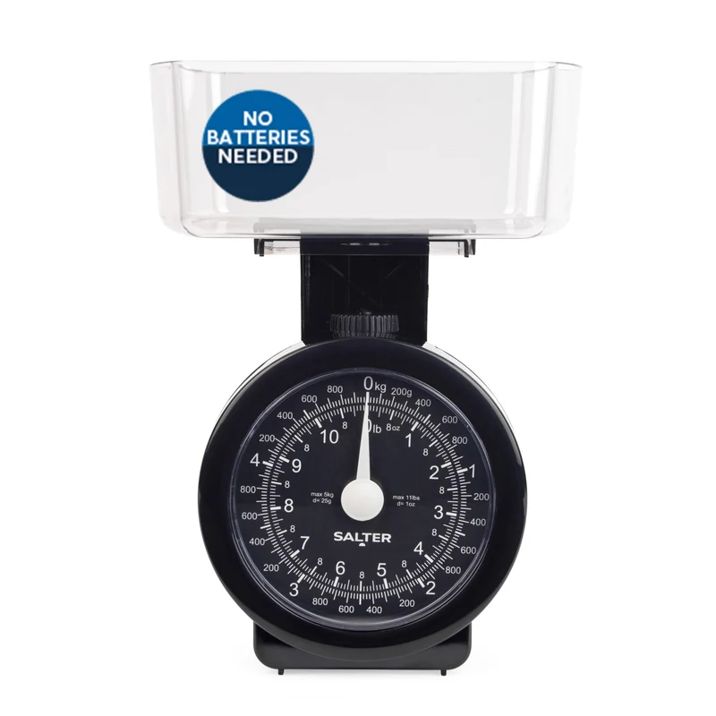 Salter Küchenwaage Analog 5kg, Mechanische Küchenwaage mit Schüssel, Waage Küchenwaage Retro Design, Spülmaschinenfeste Backwaage mit Zuwiegefunktion, Gut Lesbares Zifferblatt