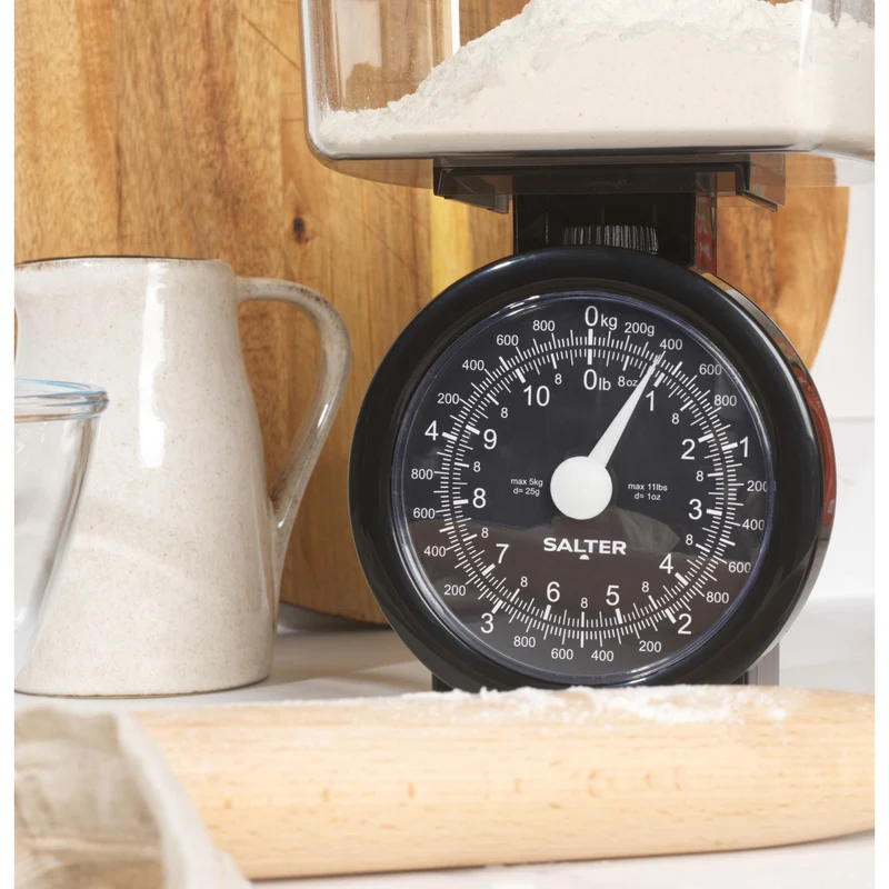 Salter Küchenwaage Analog 5kg, Mechanische Küchenwaage mit Schüssel, Waage Küchenwaage Retro Design, Spülmaschinenfeste Backwaage mit Zuwiegefunktion, Gut Lesbares Zifferblatt
