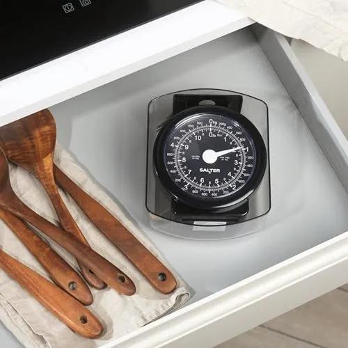 Salter Küchenwaage Analog 5kg, Mechanische Küchenwaage mit Schüssel, Waage Küchenwaage Retro Design, Spülmaschinenfeste Backwaage mit Zuwiegefunktion, Gut Lesbares Zifferblatt