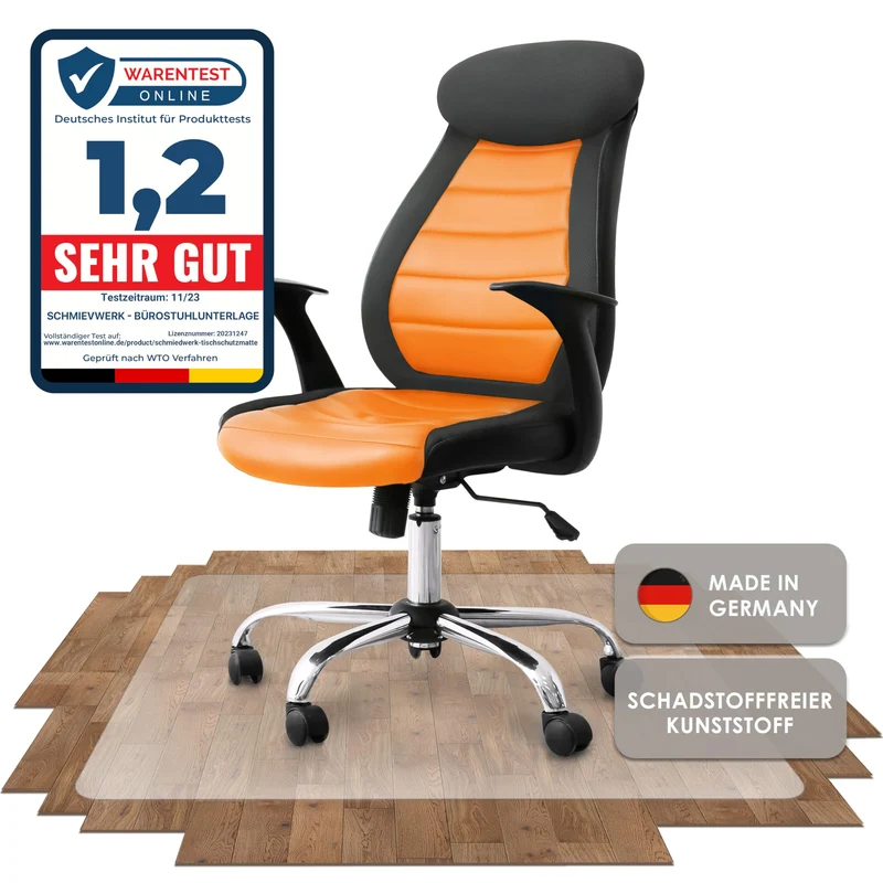 Bodenschutzmatte - Robuste Bürostuhlunterlage für Hartböden, rutschfest und Einfach zu Reinigen, Verschiedene Größen - Made in Germany (90x120cm)