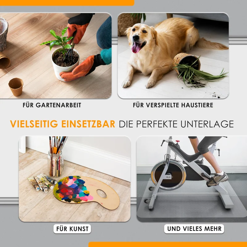 Bodenschutzmatte - Robuste Bürostuhlunterlage für Hartböden, rutschfest und Einfach zu Reinigen, Verschiedene Größen - Made in Germany (90x120cm)