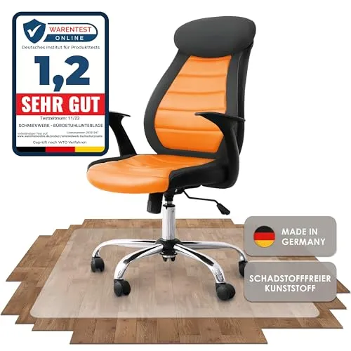 Bodenschutzmatte - Robuste Bürostuhlunterlage für Hartböden, rutschfest und Einfach zu Reinigen, Verschiedene Größen - Made in Germany (90x120cm)