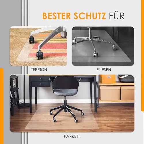 Bodenschutzmatte - Robuste Bürostuhlunterlage für Hartböden, rutschfest und Einfach zu Reinigen, Verschiedene Größen - Made in Germany (90x120cm)
