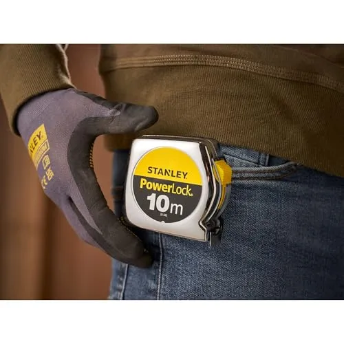 STANLEY Maßband Bandmaß Powerlock (Kunststoffgehäuse, Maßband 10 m Länge, 25 mm Breite, metrische Skalierung, Gürtelclip) 1-33-442