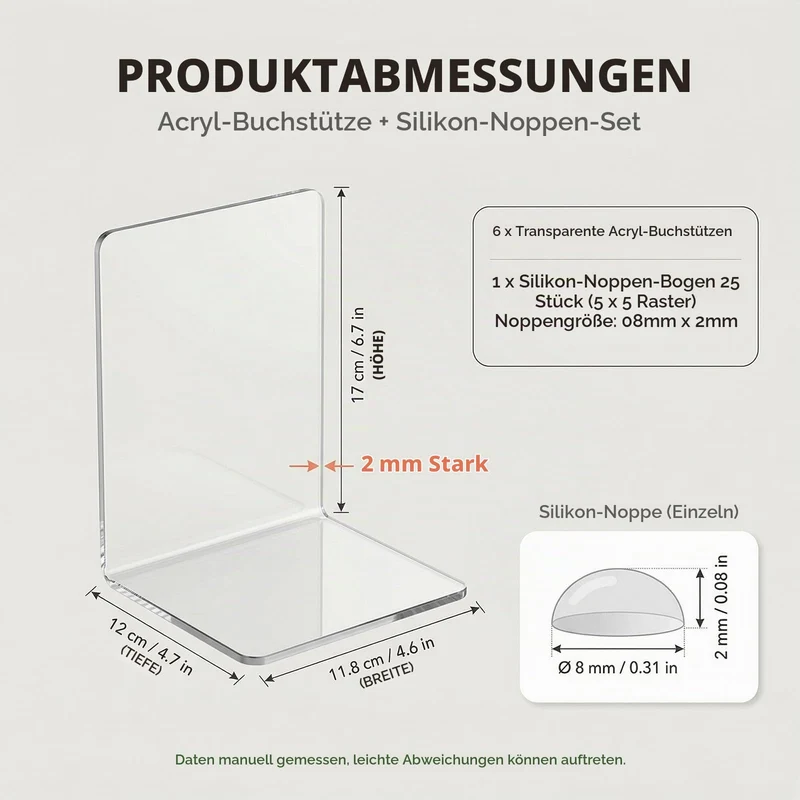 6 STK Buchstützen-Set,Bücherstützen Buchhalter Regal,mit 25rutschfeste Pads