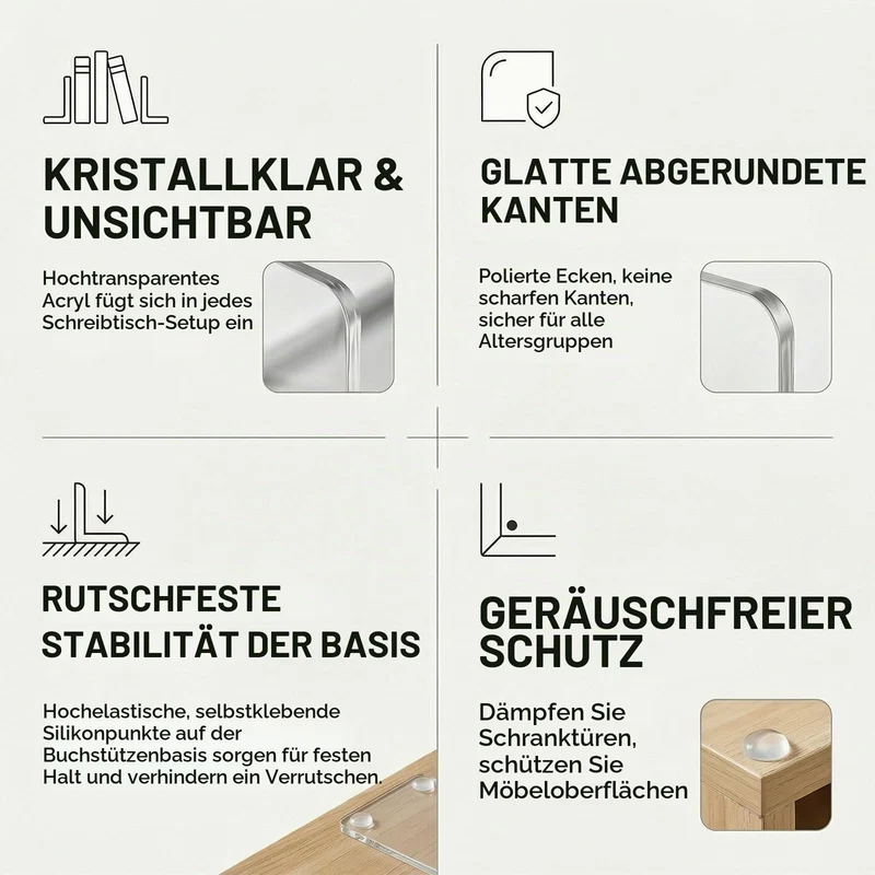 6 STK Buchstützen-Set,Bücherstützen Buchhalter Regal,mit 25rutschfeste Pads