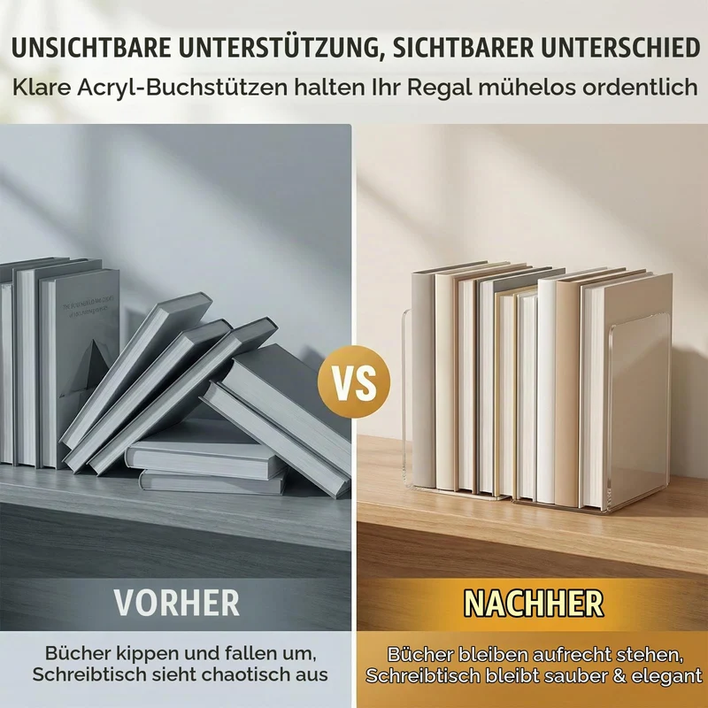 6 STK Buchstützen-Set,Bücherstützen Buchhalter Regal,mit 25rutschfeste Pads