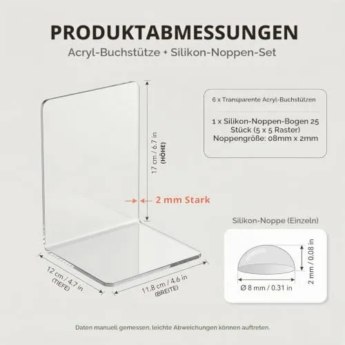 6 STK Buchstützen-Set,Bücherstützen Buchhalter Regal,mit 25rutschfeste Pads
