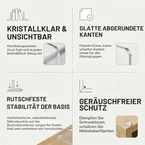 6 STK Buchstützen-Set,Bücherstützen Buchhalter Regal,mit 25rutschfeste Pads
