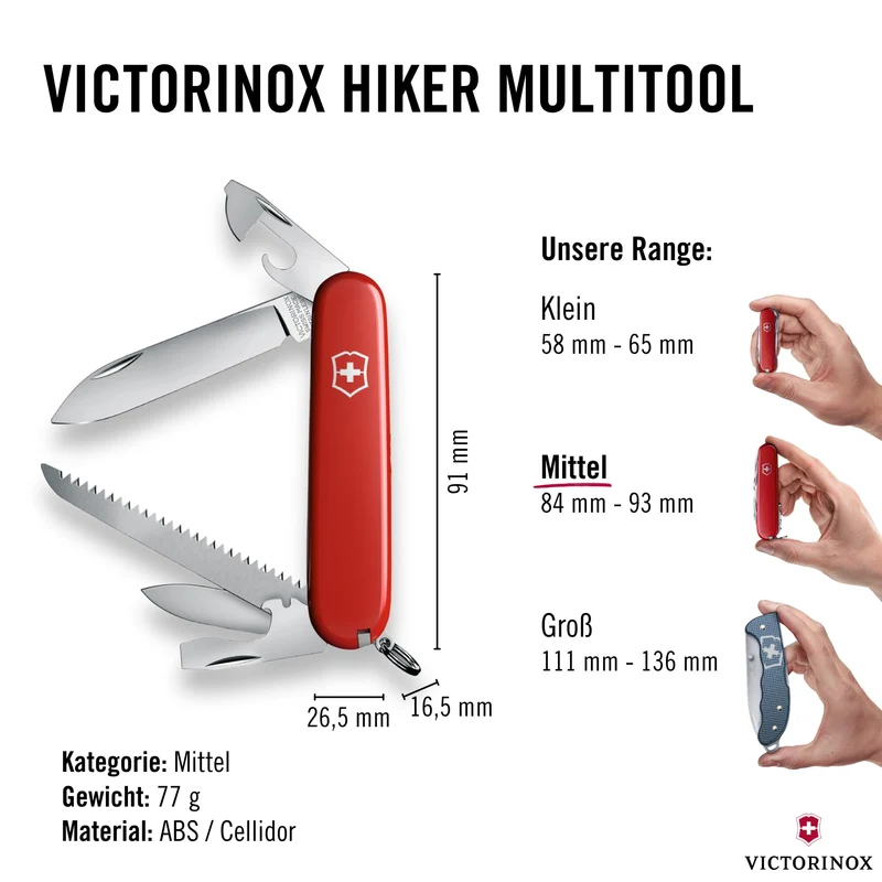 Victorinox Schweizer Taschenmesser Hiker Multitool, 13 Funktionen, Rot