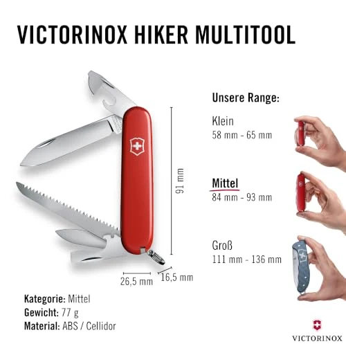 Victorinox Schweizer Taschenmesser Hiker Multitool, 13 Funktionen, Rot