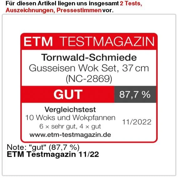 Tornwald-Schmiede Wokpfanne: Gusseisen Wok Set, 37cm (Wok Pfanne Gusseisen, Kochtopf, Topf)