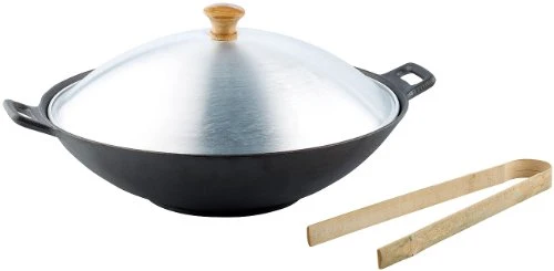 Tornwald-Schmiede Wokpfanne: Gusseisen Wok Set, 37cm (Wok Pfanne Gusseisen, Kochtopf, Topf)