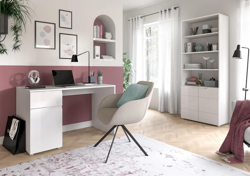xonox.home Homeoffice Solero Büroschrank Stauraumregal Büro-Aufbewahrung Dokumentenschrank Büromöbel in Front weiß Hochglanz tiefzieh Korpus weiß, , ca.76x193x37 cm
