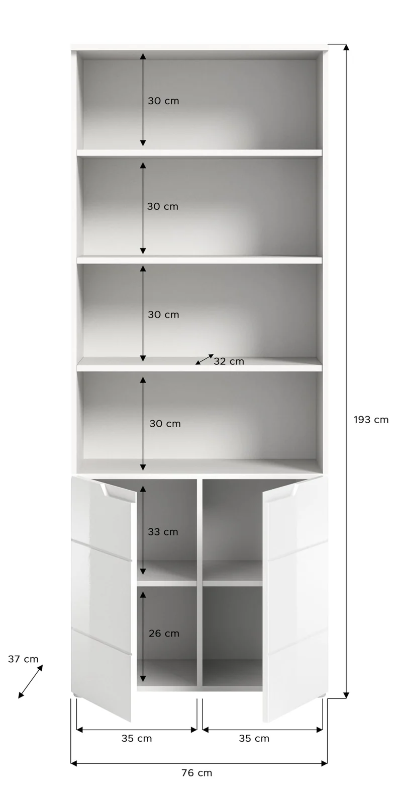 xonox.home Homeoffice Solero Büroschrank Stauraumregal Büro-Aufbewahrung Dokumentenschrank Büromöbel in Front weiß Hochglanz tiefzieh Korpus weiß, , ca.76x193x37 cm