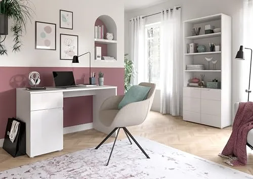 xonox.home Homeoffice Solero Büroschrank Stauraumregal Büro-Aufbewahrung Dokumentenschrank Büromöbel in Front weiß Hochglanz tiefzieh Korpus weiß, , ca.76x193x37 cm