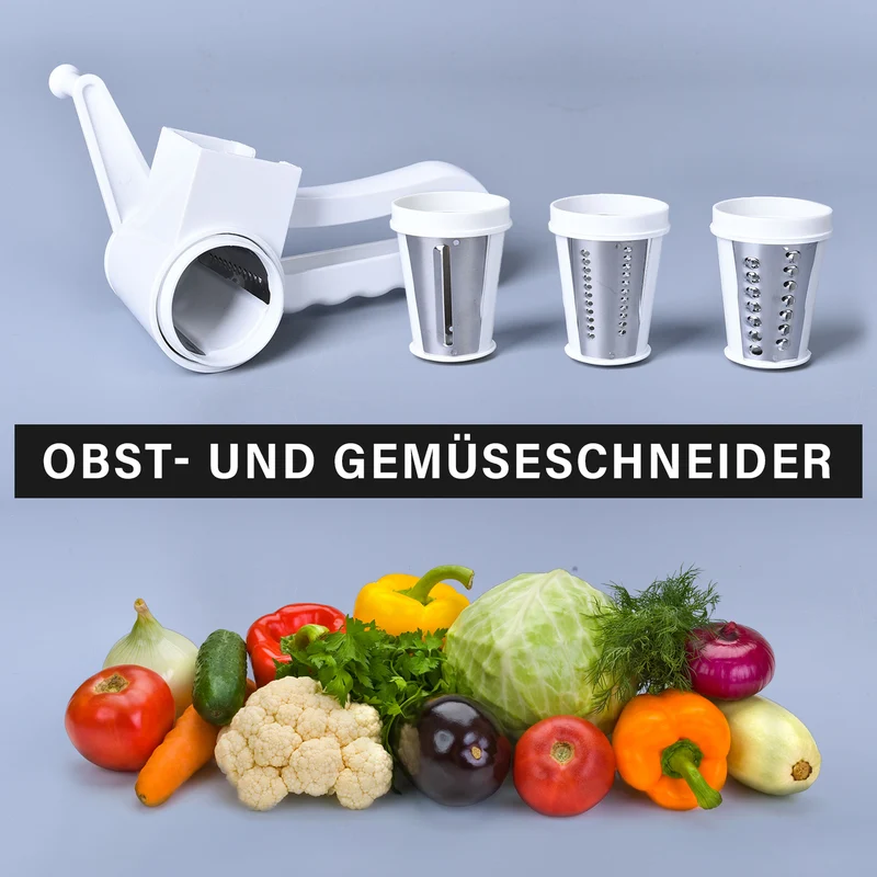 Mini Obst- & Gemüseschneider mit 3 Klingen, 18x8x12cm, Weiß