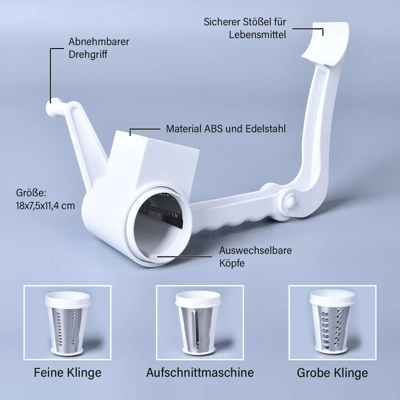 Mini Obst- & Gemüseschneider mit 3 Klingen, 18x8x12cm, Weiß