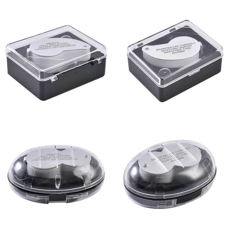 2er Set Schmucklupen mit LED- und UV Licht, 40x und 30x Linse, 6.5x3.3x2.7cm, Silber