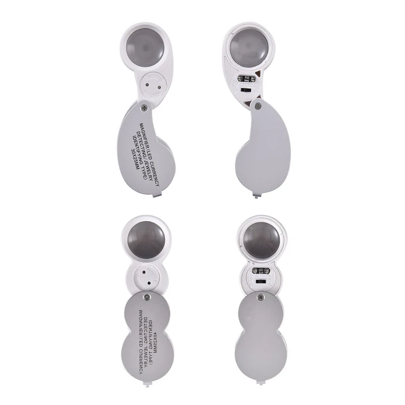 2er Set Schmucklupen mit LED- und UV Licht, 40x und 30x Linse, 6.5x3.3x2.7cm, Silber