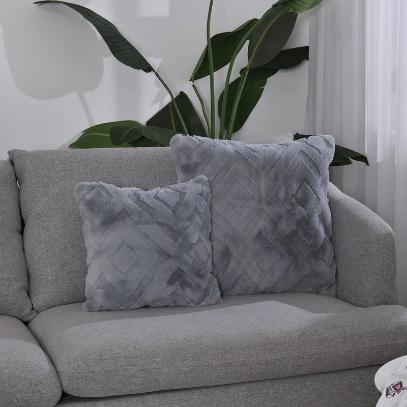 Superweicher Mikroplusch 2er Set Sofa-Kissenbezüge mit Rautenmuster, 45 x 45 und 60 x 60 cm, Dunkelgrau