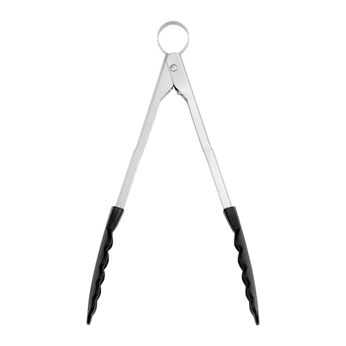 Cuisipro Küchenzange Edelstahl mit Nylon-Enden, 24 cm, Grillzange Edelstahl mit Verriegelungsmechanismus, Hitzebeständige Kochzange bis 220°C, Nudelzange mit rutschsicheren Enden
