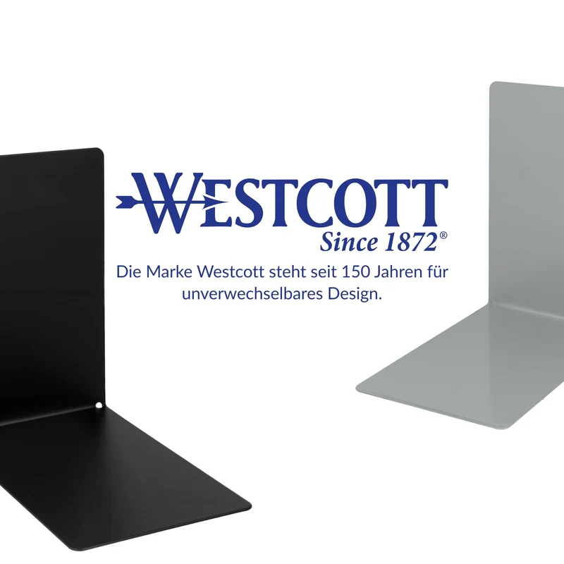 Westcott Buchstützen Schwarz (2er-Pack) | Metall 90 x 140 x 140 mm | Stabile Buchhalter für Bücher oder Ordner | Robuste Bücherständer mit 1,0 mm Materialstärke für Büro & Haushalt | E-10244 00