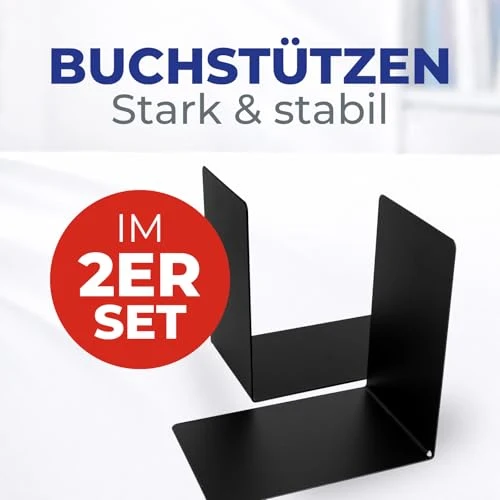 Westcott Buchstützen Schwarz (2er-Pack) | Metall 90 x 140 x 140 mm | Stabile Buchhalter für Bücher oder Ordner | Robuste Bücherständer mit 1,0 mm Materialstärke für Büro & Haushalt | E-10244 00