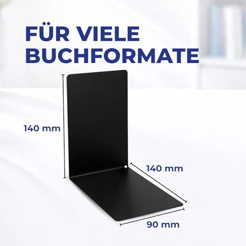 Westcott Buchstützen Schwarz (2er-Pack) | Metall 90 x 140 x 140 mm | Stabile Buchhalter für Bücher oder Ordner | Robuste Bücherständer mit 1,0 mm Materialstärke für Büro & Haushalt | E-10244 00