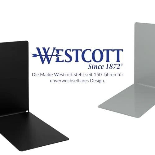 Westcott Buchstützen Schwarz (2er-Pack) | Metall 90 x 140 x 140 mm | Stabile Buchhalter für Bücher oder Ordner | Robuste Bücherständer mit 1,0 mm Materialstärke für Büro & Haushalt | E-10244 00