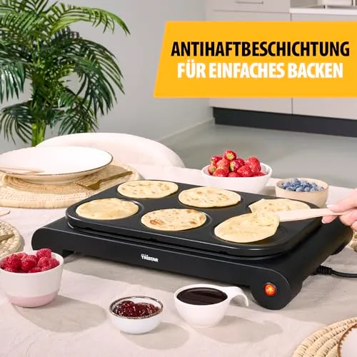 Tristar BP-2827 Wok-Set für 6 Personen, 1000 W – Multifunktionaler Elektrogrill mit farbigen Pfännchen, Pancake-Formen und Antihaftbeschichtung, ideal für Familienabende und Partys
