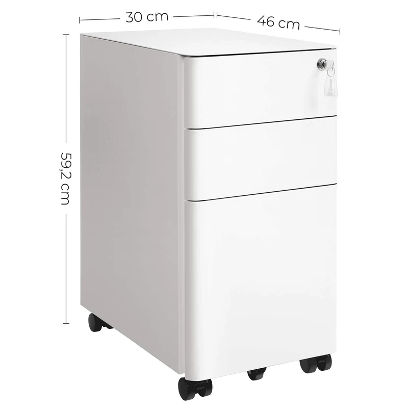 SONGMICS Aktenschrank mit 3 Schubladen, Rollcontainer, Stahl, abschließbar