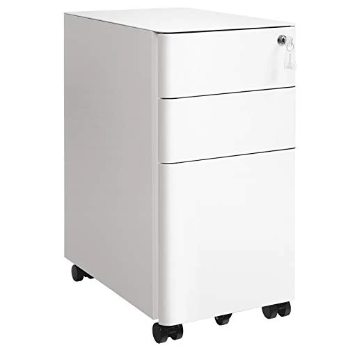 SONGMICS Aktenschrank mit 3 Schubladen, Rollcontainer, Stahl, abschließbar