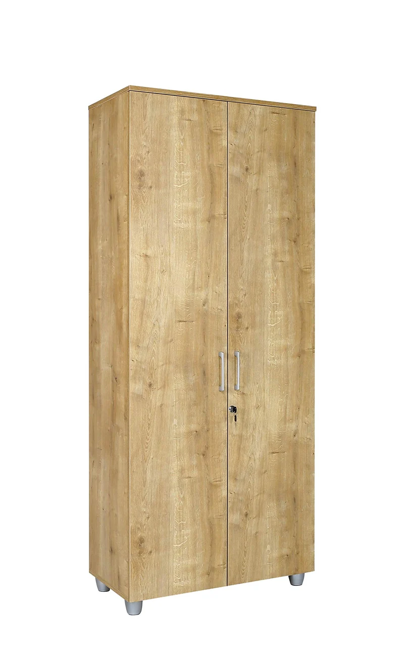 furni24 Aktenschrank mit Schloss und Fächern – Abschließbarer Holzschrank fürs Büro und Homeoffice, mit 4 verstellbaren Regalbrettern, Flügeltüren und Metallscharnieren – Saphir-Eiche, 190x80x40 cm…