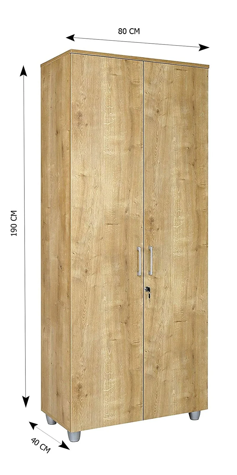furni24 Aktenschrank mit Schloss und Fächern – Abschließbarer Holzschrank fürs Büro und Homeoffice, mit 4 verstellbaren Regalbrettern, Flügeltüren und Metallscharnieren – Saphir-Eiche, 190x80x40 cm…