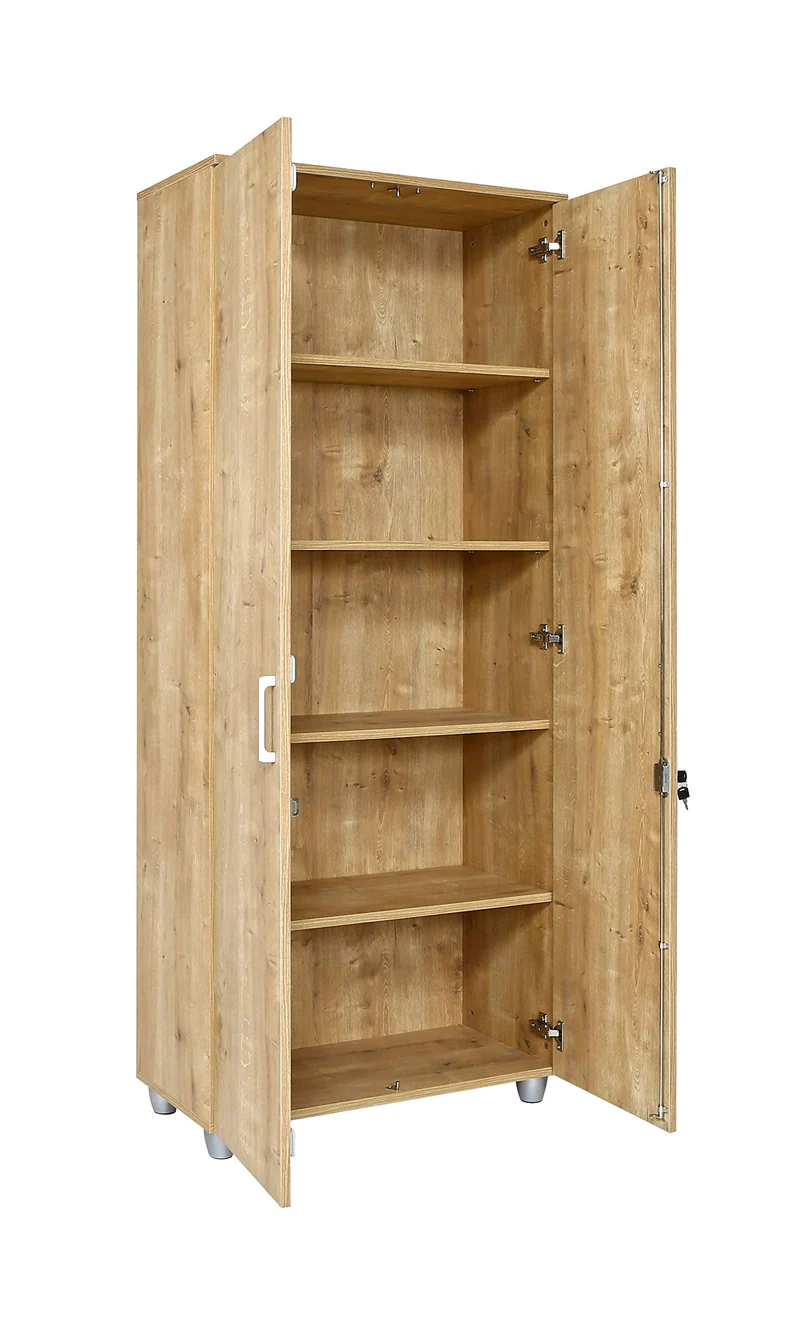 furni24 Aktenschrank mit Schloss und Fächern – Abschließbarer Holzschrank fürs Büro und Homeoffice, mit 4 verstellbaren Regalbrettern, Flügeltüren und Metallscharnieren – Saphir-Eiche, 190x80x40 cm…