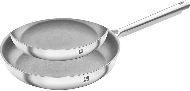 ZWILLING TrueFlow Bratpfannen-Set, 2-teilig (24 cm + 28cm), Antihaftbeschichtung, Induktionsgeeignet, Edelstahl, Silber/Schwarz