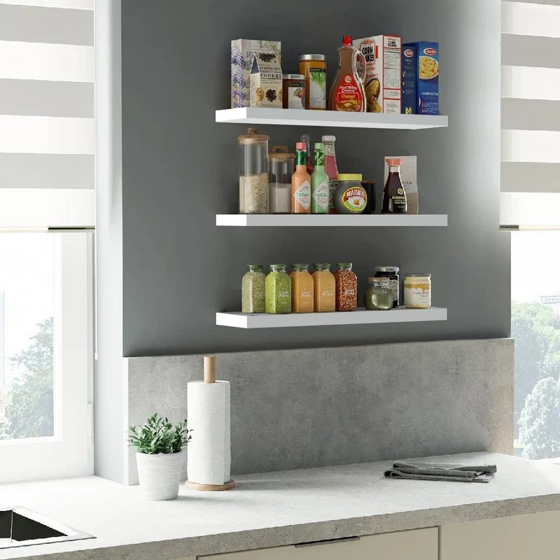 Wandregale, weiß, schwebend, 3 Stück, aus Holz, Wandhalterung, Deko-Holzregale für Wohnzimmer, Schlafzimmer, Badezimmer