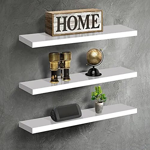 Wandregale, weiß, schwebend, 3 Stück, aus Holz, Wandhalterung, Deko-Holzregale für Wohnzimmer, Schlafzimmer, Badezimmer