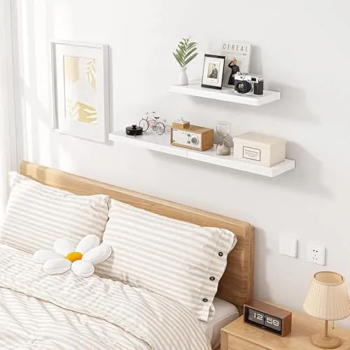 aimu Set mit 3 schwebenden Regalen, wandmontierte, schwebende Aufbewahrungsregale, weiße Wandhalterung, Regal-Sets, Holzwandregale für Dekoration und Präsentation, Wohnzimmer, Schlafzimmer und mehr.