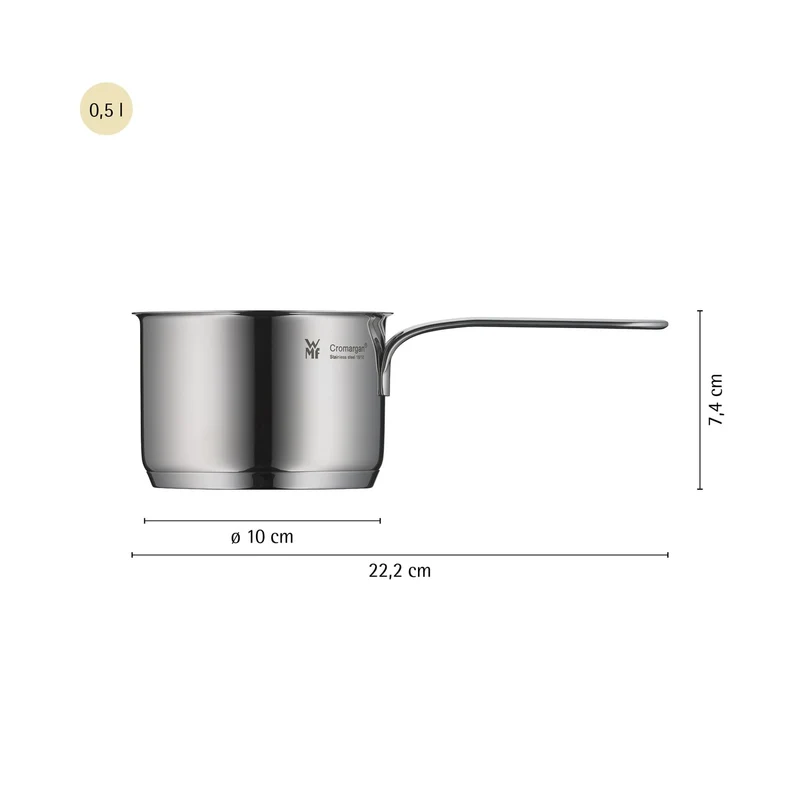 WMF Mini Stielkasserolle 10cm, klein, ohne Deckel, Kleiner Topf Induktion 0,5l, Cromargan Edelstahl, Kochtopf klein, stapelbar, für kleine Portionen, Singlehaushalt