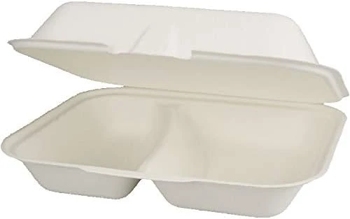 Pro DP 200 Bio Menüboxen Außerhaus Mitnahme Imbiss Klappboxen Lunchbox Premium 2-geteilt Bagasse Zuckerrohr kompostierbar 24x20x8cm (HP4/2 Maß)