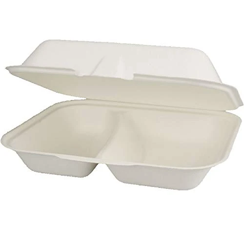 Pro DP 200 Bio Menüboxen Außerhaus Mitnahme Imbiss Klappboxen Lunchbox Premium 2-geteilt Bagasse Zuckerrohr kompostierbar 24x20x8cm (HP4/2 Maß)